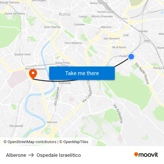 Alberone to Ospedale Israelitico map