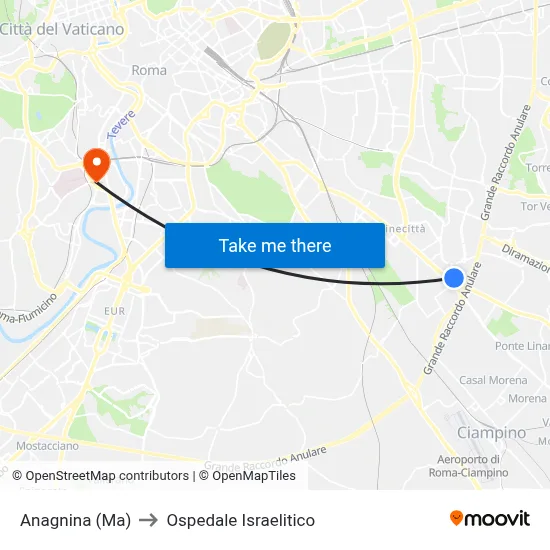 Anagnina (Ma) to Ospedale Israelitico map