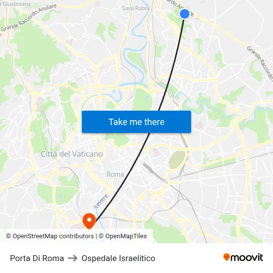 Porta Di Roma to Ospedale Israelitico map