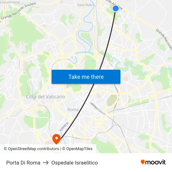 Porta Di Roma to Ospedale Israelitico map