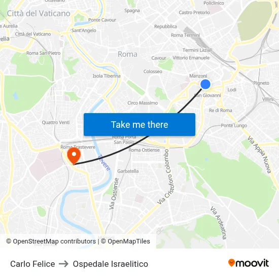 Carlo Felice to Israelitic Hospital map