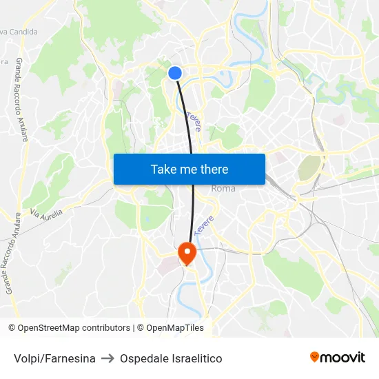 Volpi/Farnesina to Ospedale Israelitico map