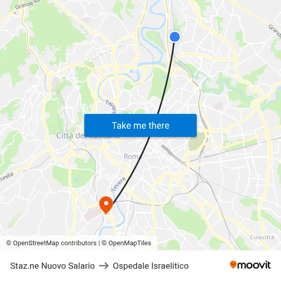 Staz.ne Nuovo Salario to Ospedale Israelitico map