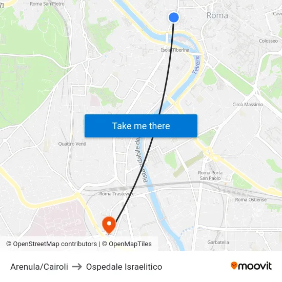 Arenula/Cairoli to Ospedale Israelitico map
