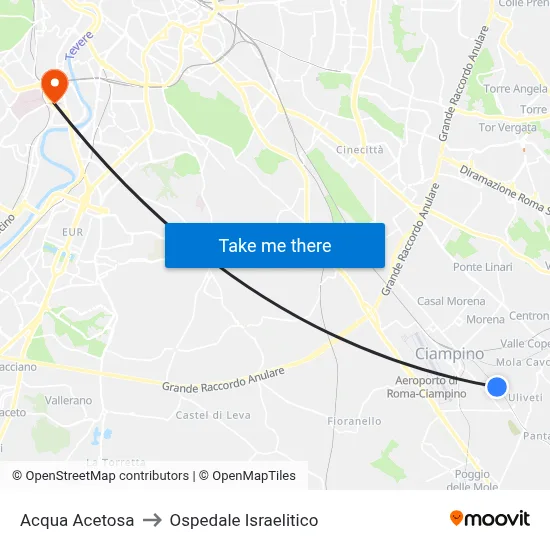 Acqua Acetosa to Ospedale Israelitico map