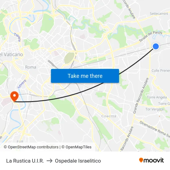 La Rustica U.I.R. to Ospedale Israelitico map