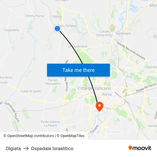 Olgiata to Ospedale Israelitico map