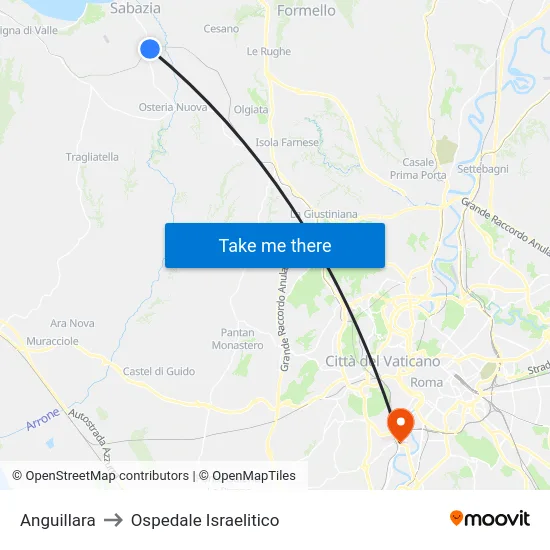 Anguillara to Ospedale Israelitico map