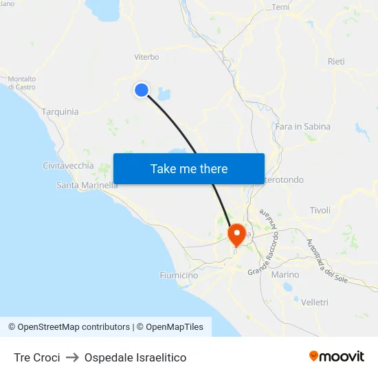 Tre Croci to Ospedale Israelitico map
