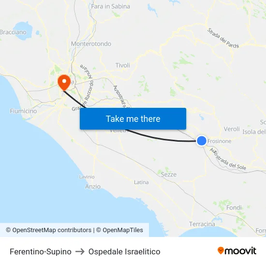 Ferentino-Supino to Ospedale Israelitico map