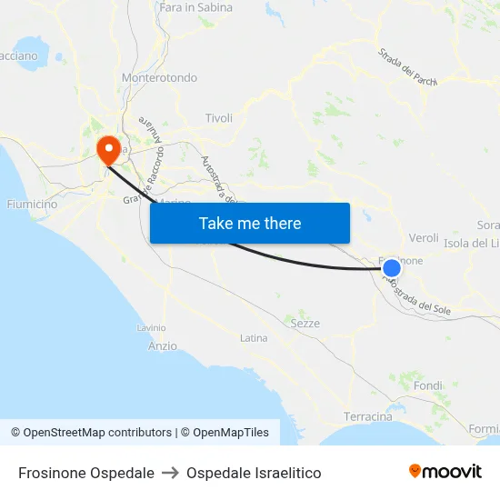 Frosinone Hospital to Israelitic Hospital map