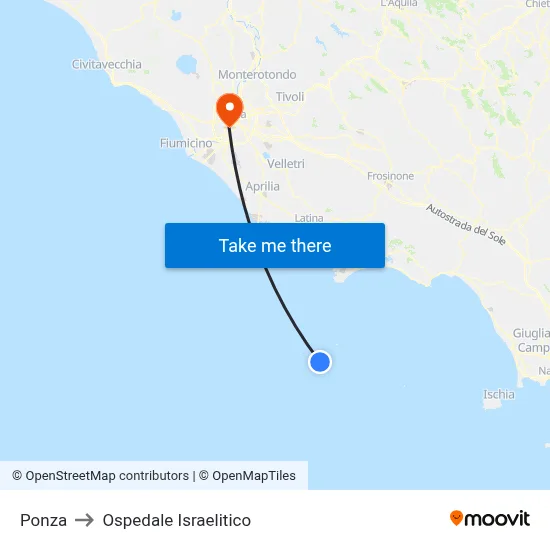 Ponza to Israelitic Hospital map