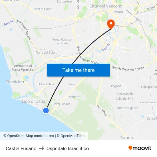 Castel Fusano to Ospedale Israelitico map