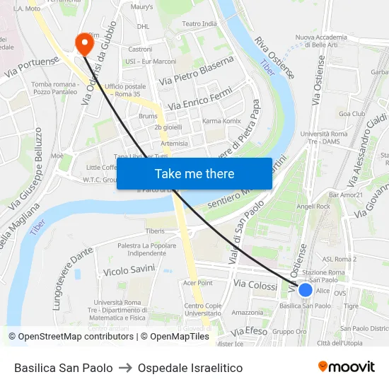 St. Paul's Basilica to Israelitic Hospital map