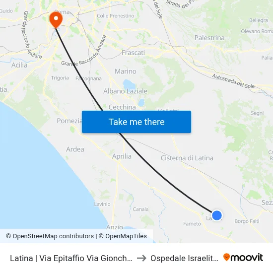 Latina | Via Epitaffio Via Gionchetto to Ospedale Israelitico map