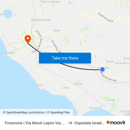 Frosinone | Via Monti Lepini Via Calvosa to Ospedale Israelitico map