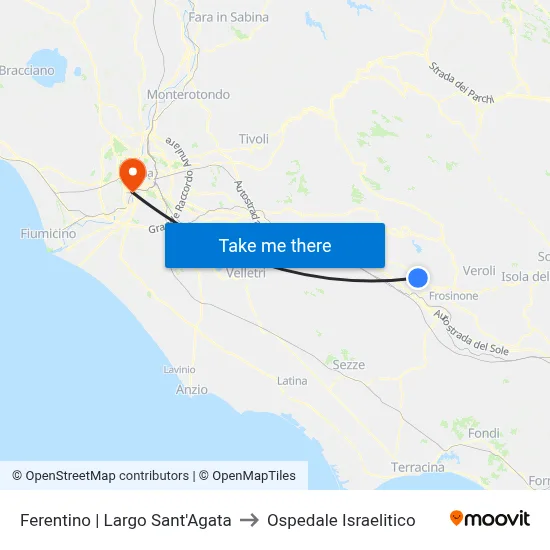 Ferentino | Largo Sant'Agata to Ospedale Israelitico map