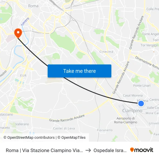 Roma | Via Stazione Ciampino Via Di Morena to Ospedale Israelitico map