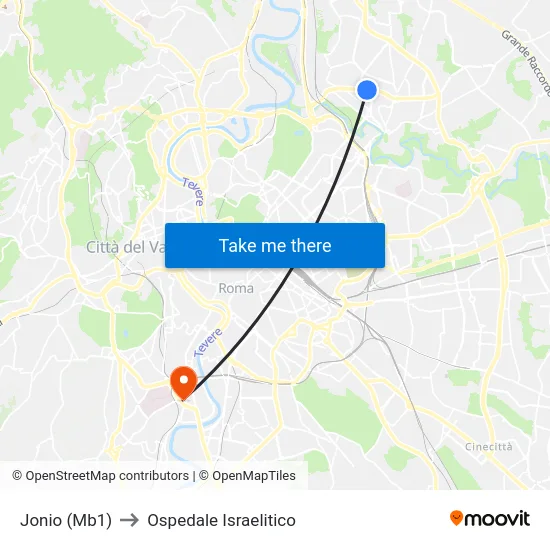 Jonio (Mb1) to Ospedale Israelitico map