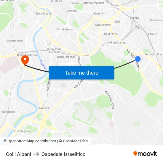 Colli Albani to Ospedale Israelitico map