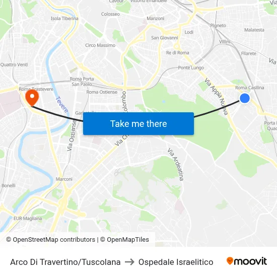 Arco Di Travertino/Tuscolana to Ospedale Israelitico map