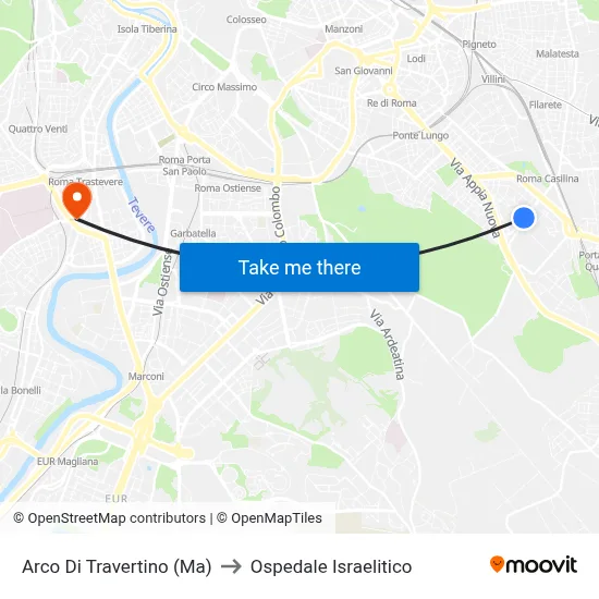 Arco Di Travertino (Ma) to Ospedale Israelitico map