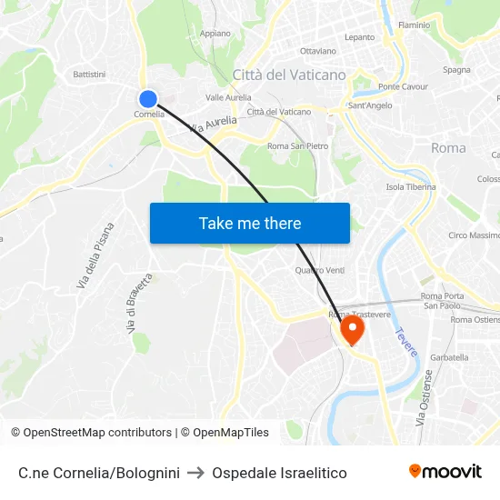 Cornelia Circle/Bolognini to Israelitic Hospital map