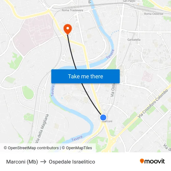 Marconi (Mb) to Ospedale Israelitico map