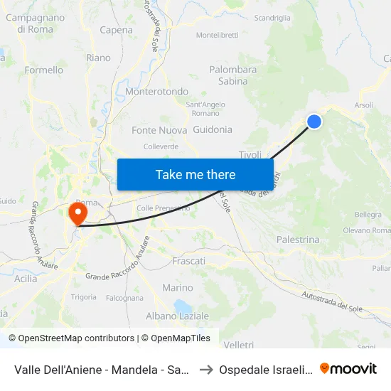 Valle Dell'Aniene - Mandela - Sambuci to Ospedale Israelitico map