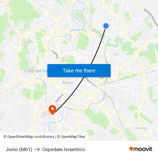 Jonio (Metro Line 1) to Israelitic Hospital map