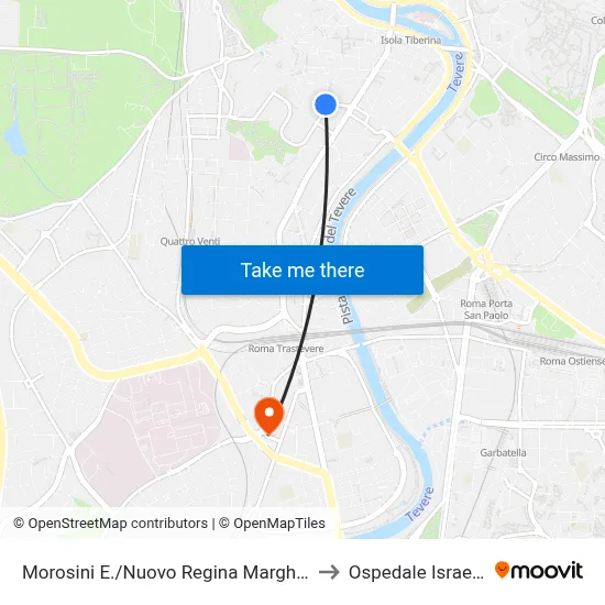 Morosini E./Nuovo Regina Margherita (H) to Ospedale Israelitico map