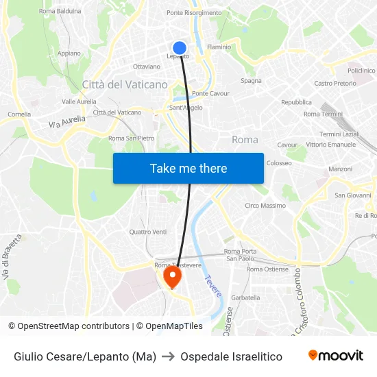 Giulio Cesare/Lepanto (Metro A) to Israelitic Hospital map