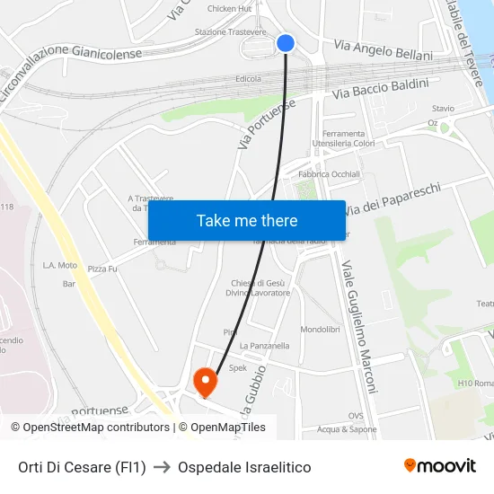 Orti Di Cesare (Fl1) to Ospedale Israelitico map