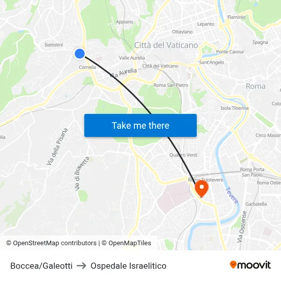 Boccea/Galeotti to Ospedale Israelitico map