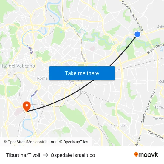 Tiburtina/Tivoli to Ospedale Israelitico map