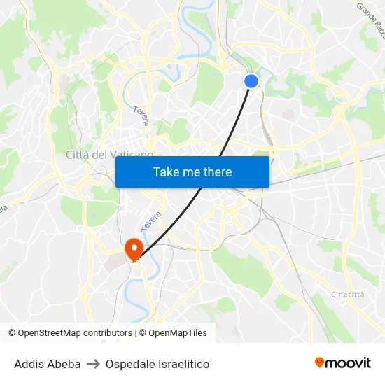 Addis Abeba to Ospedale Israelitico map