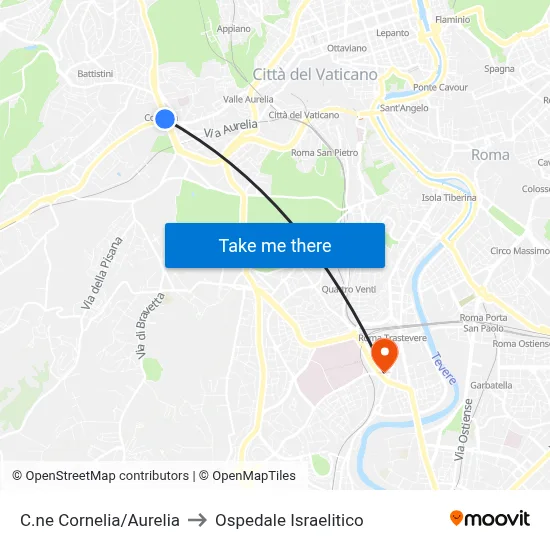 Cornelia Ring Road/Aurelia to Israelitic Hospital map