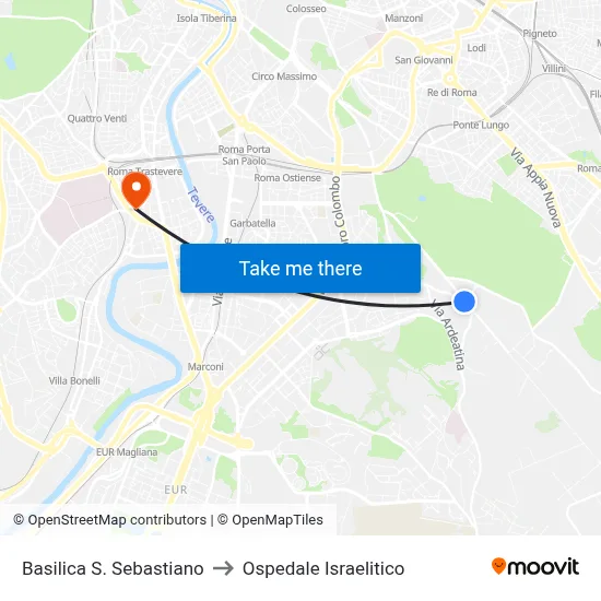 Basilica S. Sebastiano to Ospedale Israelitico map