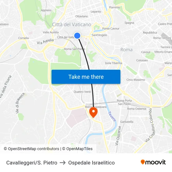 Cavalleggeri/San Pietro to Israelitic Hospital map