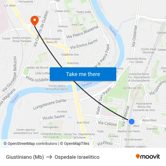 Giustiniano (Mb) to Ospedale Israelitico map