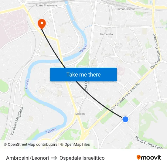 Ambrosini/Leonori to Ospedale Israelitico map