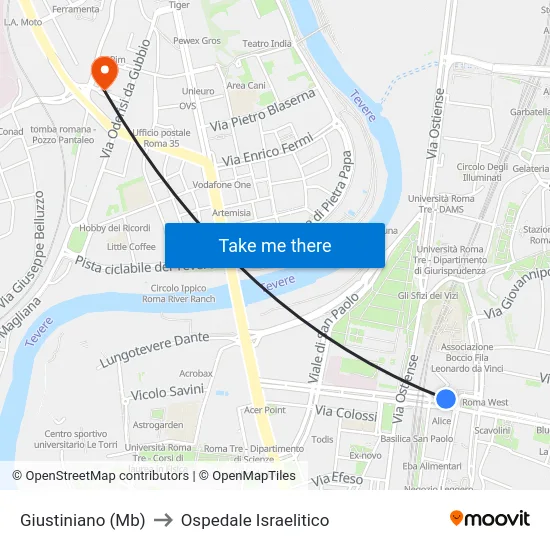 Giustiniano (Mb) to Ospedale Israelitico map