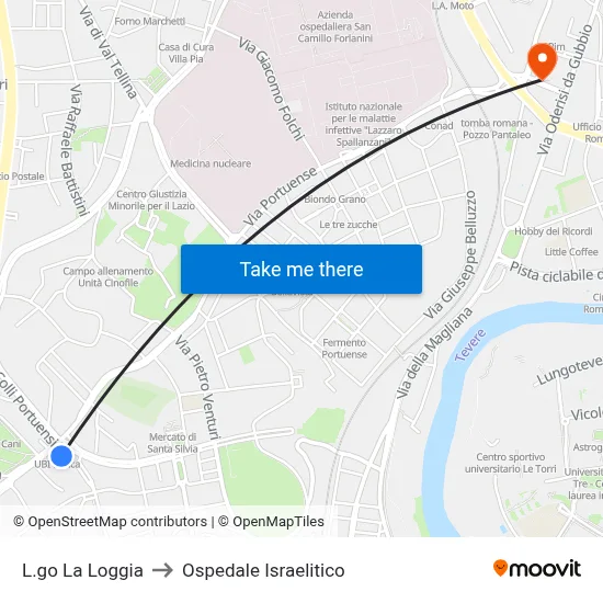 La Loggia Square to Israelitic Hospital map