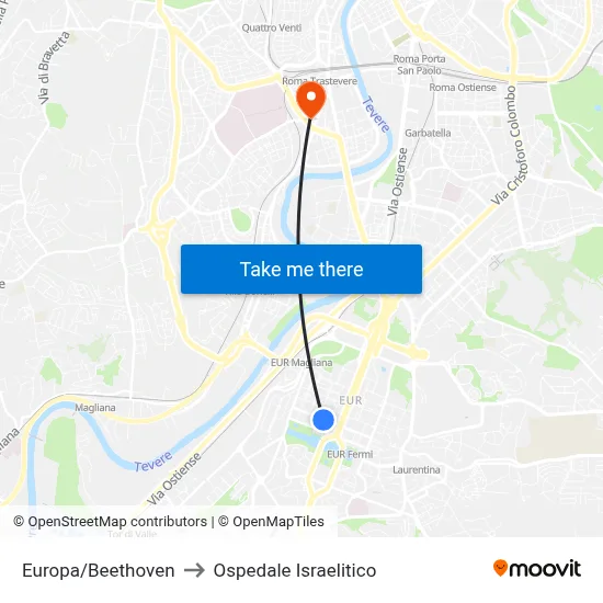 Europa/Beethoven to Ospedale Israelitico map