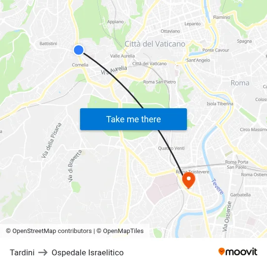 Tardini to Ospedale Israelitico map