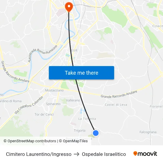 Cimitero Laurentino/Ingresso to Ospedale Israelitico map
