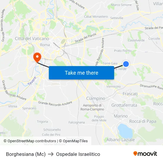 Borghesiana (Mc) to Israelitic Hospital map