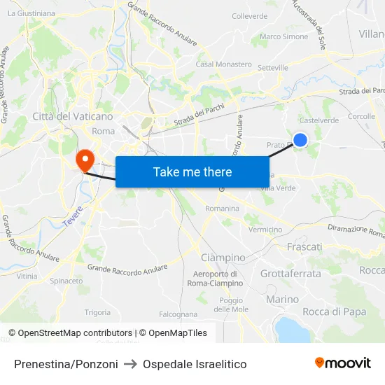 Prenestina/Ponzoni to Ospedale Israelitico map