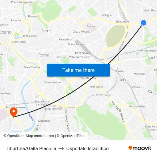 Tiburtina/Galla Placidia to Israelitic Hospital map