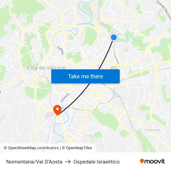 Nomentana/Val D'Aosta to Israelitic Hospital map